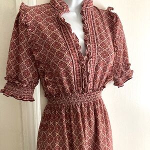 Max Edition V-Neck Maxi Dress Medallion Floral Mixed Print Brick to Rose Small